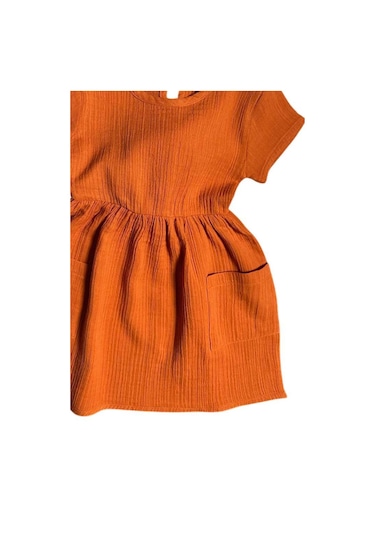 Riccotarz Kız Çocuk Çift Cepli Salaş Kesim Kolsuz Kiremit Müslin Elbise Kiremit