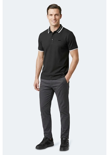 Slazenger Zınovıa Erkek Polo Yaka Siyah Tişört