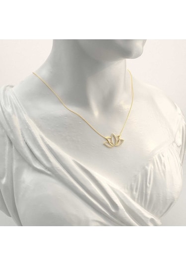 İndigo Takı Taşlı Lotus Çiçeği Altın Kaplama Gümüş Kolye