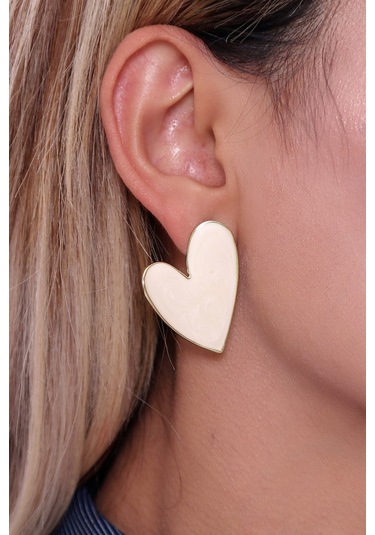 Bhs Life 925 Ayar Gümüş Özel Büyük Kalp  Küpe Krem