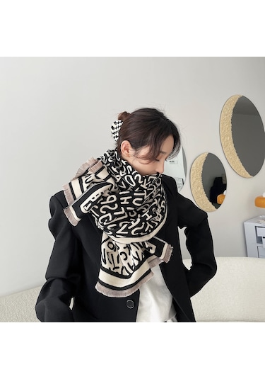 Padalink Kadınlar İçin Kışlık Çift Taraflı Pashmina Atkı - Kalın仿kashmir Desenli Eşofman Atkı Poyraz - V1101 Siyah