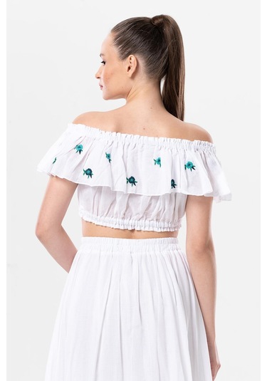 Lavinya Vual Lastik Detaylı Nakışlı Yazlık Crop Bluz Beyaz Byz-beyaz Beyaz