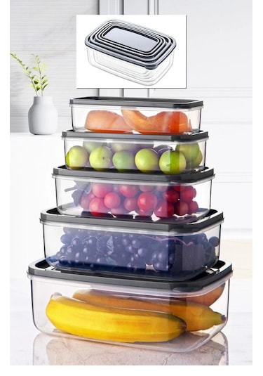 Kapris Dikdörtgen Erzak Saklama Kabı 5'li Antrasit