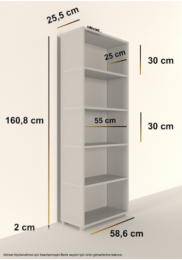 Modern 5 Raflı Kitaplık Dekoratif Kitaplık Antrasit