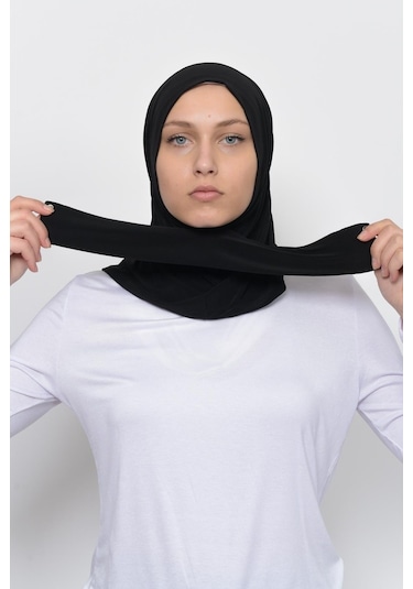 Çıtçıtlı Hazır Eşarp Hijap Siyah