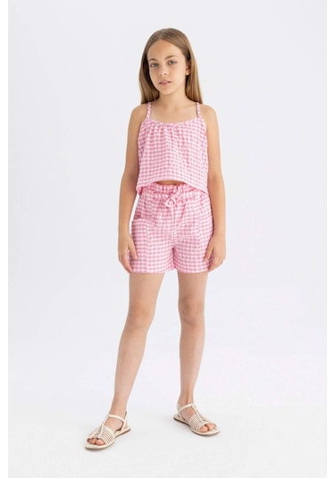 Defacto Kız Çocuk Askılı Kareli Bluz C2301A824SMPN334 Pembe