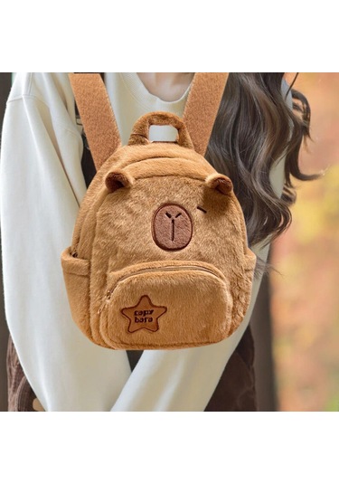 Homyl Peluş Kapibara Sırt Çantası Sevimli Moda Kolej Erkekler Kahverengi