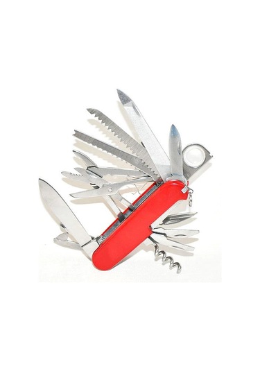 Valkyrie 17 Fonksiyonlu Outdoor İsviçre Kamp Cep Çakısı Gri - Kırmızı