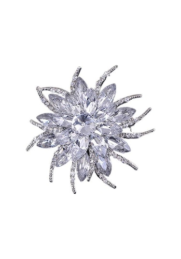 Beyaz Düğün Gelin Büyük Çiçek Parlak Rhinestone Bayan Eşarp Broş Pin Takı Dekor Beyaz