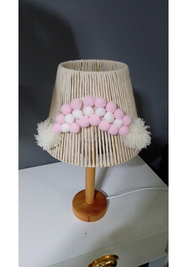 Makrome Avize Çocuk Odası Bebek Odası Abajur Avize Set Ahşap Ayak E27 Duy Ekru