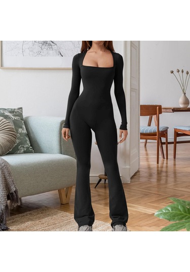 Dolıty Moda Tulumlar, Geniş Bacak Uzun Pantolon, Romper Modası Siyah M Siyah