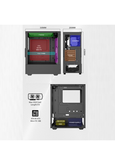 Blueforce Phoenix 4* Rgb Fanlı Atx-Mini Atx Itx Uyumlu Mid Tower Gaming Oyuncu Bilgisayar Kasası Psu'suz