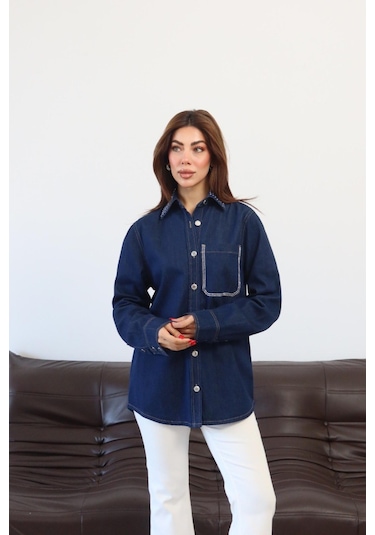 Lacarıno Lacarino 7969 Kadın Taşlı Gömlek Rınse Taşlı