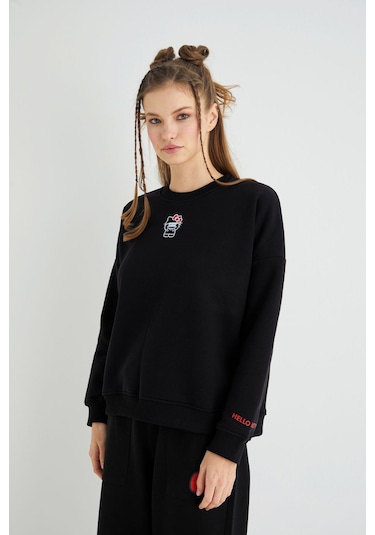 Hello Kitty Lisanslı Baskılı Kalın Oversize Sweatshirt Çok Renkli