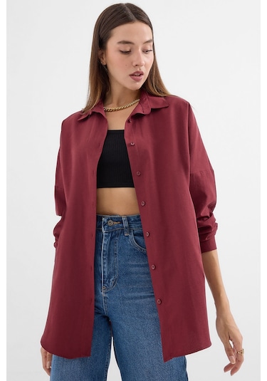 Bigdart 3900 Oversize Uzun Basic Gömlek - Mürdüm 001