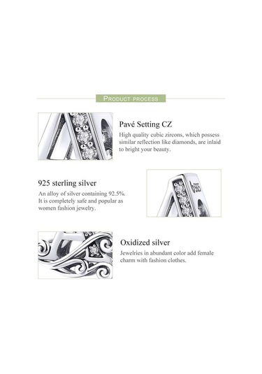 Bamoer Otantik 925 Ayar Gümüş Vintage Mektup A'dan Z'ye Zirkon Boncuk Takılar Fit Charm Bilezikler Dıy Takı A