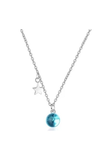 925 Ayar Gümüş Kristal Mavi Top Ve Yıldız Kolye