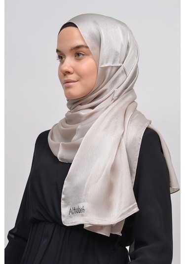 Altobeh Janjan Şık Parlak Saten Dokulu Kadın Tesettür Abiye Şifon Şal - Koyu Krem