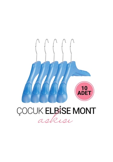 Çocuk MAVİ Elbise Mont Askısı 10 Adet Paketli 30 Cm Çocuk Askı Mavi