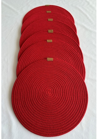 Yuvarlak Amerikan Servis Sofra Altlığı, Masa Dekoru Supla 33x33 6lı Kırmızı