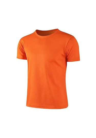 Turuncu Spor Fitness T-shirt Erkek Yaz Örgü Serin Koşu Hafif Çabuk Kuruyan Kısa Kollu L-3xl