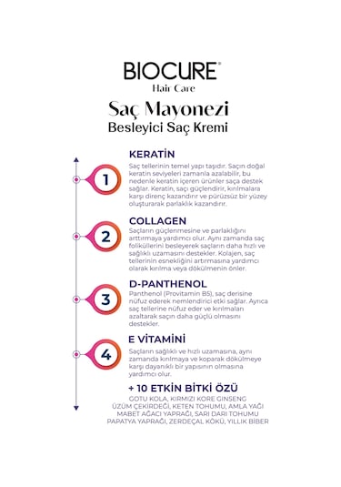 Biocure Premium Keratin & Collagen & 10 Bitki Özlü Besleyici Saç Bakım Maskesi 250 ML