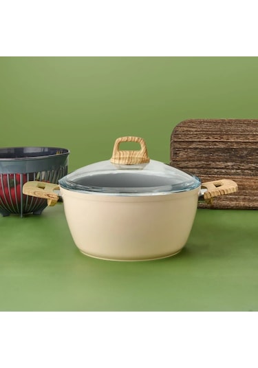 Hisar Seramik Derin Tencere - Beyaz / Kahverengi - 24 Cm