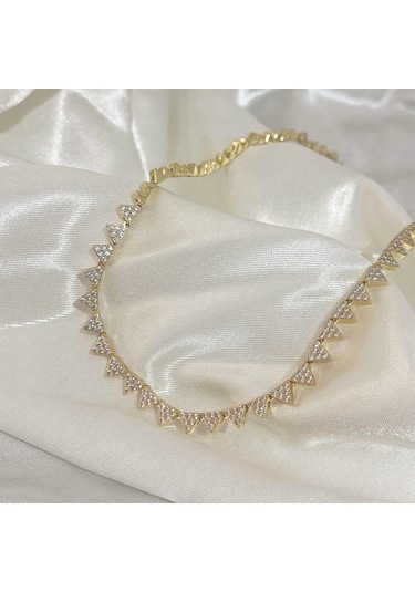 Vıp Seri Zirkon Taşlı Üçgen Kolye Gold Gold