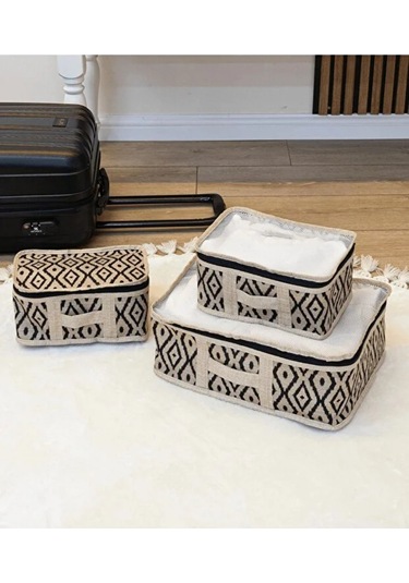 Bohe 3'lü Bavul İçi Düzenleyici Seyahat Çantası Organizer Bej