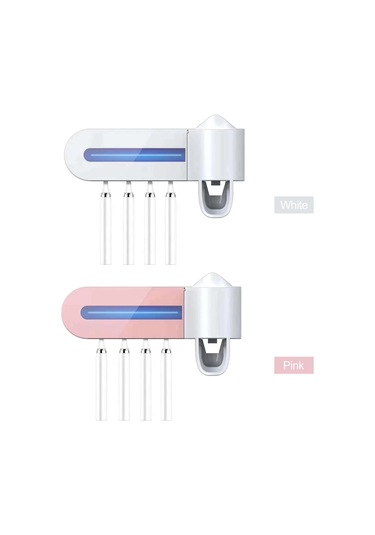 Tenfowee Usb Şarjlı Uv Diş Fırçası Dezenfektörü, Duvar Montajlı Otomatik Diş Macunu Dispenserli Aile Ve Bebekler İçin Diş Fırçası Organizatörü Pembe