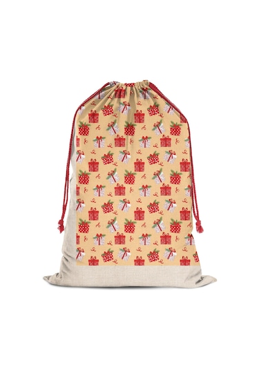 Büyük Noel Baba Hediye Çantası, Pamuklu Kordonlu, Yeniden Kullanılabilir Noel Hediye Tel