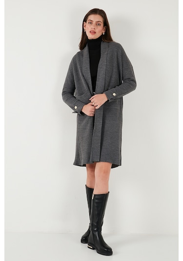 Lela % 100 Akrilik Triko Örme Uzun Bayan Hırka 4615212 Antrasit