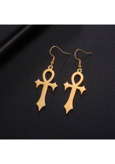Kadınlar Kızlar İçin Ankh Haç Küpeleri Eski Mısır Haçı Paslanmaz Gold