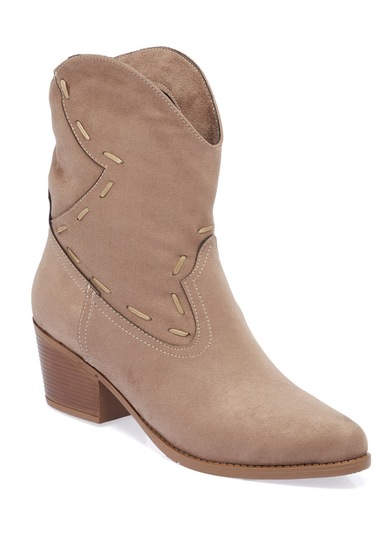 Gdt Ayakkabı Vizon Renk Süet Kalın Topuk Kadın Kovboy Bot Vizon