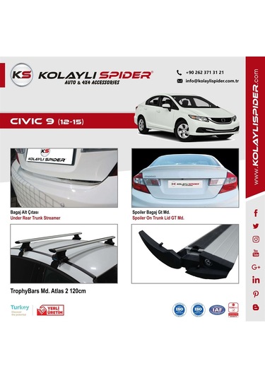 Honda Civic 9 Spoiler Bagaj Md:3 Kalın Fiber 2012-2015