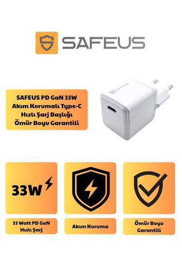 Pd Gan 33w Akım Korumalı Type-c Hızlı Şarj Başlığı Ömür Boyu Garantili 33Wat