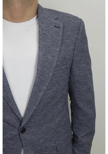 Moda Dmctekstil Erkek Kırçıllı İtalyan Kesim Dar Kalıp Tek Düğme Çift Yırtmaçlı Blazer Ceket Lacivert