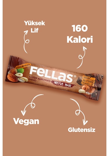 Fellas Karışık Kuruyemiş ve Kakao Meyve Bar 12 x 40 G