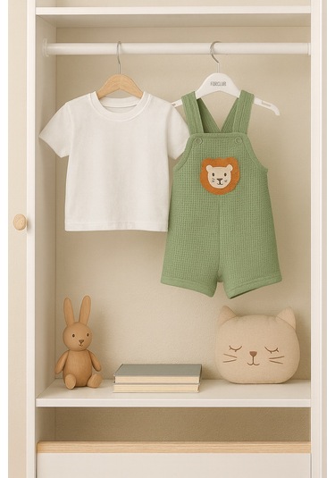 Nakışlı Erkek Salopet Takım 3-6 / 6-9 / 9-12 / 18-24 Ay Açık Yeşil