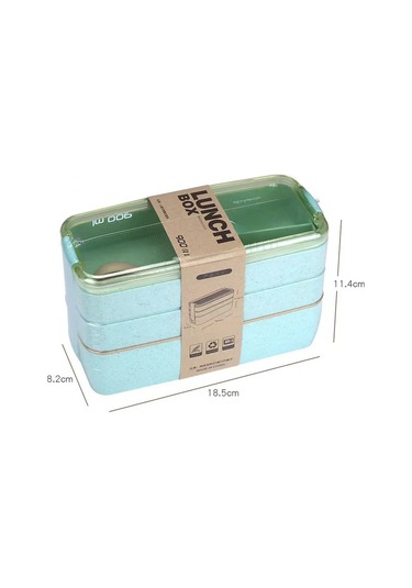 Youtek Yeşil Buğday Samanı 3 Katlı Bölmeli Mavişim, 900ml Öğrenci-ofis Çalışanı İçin Dışarıdaki Yemek Kutusu, Dayanıklı Plastik Diğer