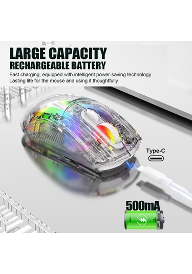 Reedark Xyh20  Bt5.0 2.4g Kablosuz  3 Modlu 2.4g Kablosuz Bt5.0 Ve Usb Kablolu Şeffaf Rgb