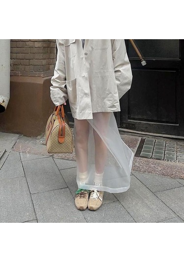 Seksi Şeffaf File Etek Kadın Beyaz Yüksek Bel Yırtmaçlı Bol Uzun Etekler Sonbahar Sokak Modası Kulüp Parti Eteği Kadın Beyaz