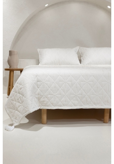 Koza Home Stella Krem Çift Kişilik Baklava Desenli Yatak Örtüsü 230x250 2 Y Krem