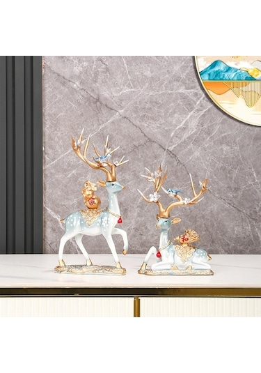 Opulentliving Şömine Yatak Odası Dekor Geyik Heykelleri 14x26cm 14x20cm Reçine 14cmx26cm 14cmx20cm