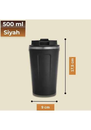500 Ml Paslanmaz Çelik Bardak Termos Çift Katmanlı Siyah