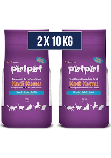 Eczacıbaşı Pisi Pisi Pudra Kokulu İnce Taneli Topaklaşan Kedi Kumu 2 x 10 KG