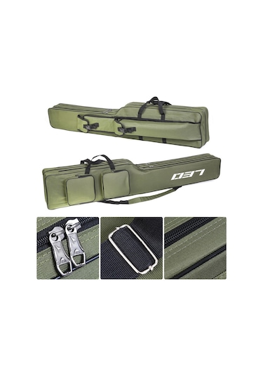 İki Katmanlı 130 Cm Olta Makara Çantası Olta Kamışı Yeşil Ordu