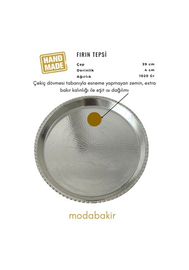 Modabakir Yuvarlak Fırın Tepsisi Bakır Premium Model:45658987 Gri