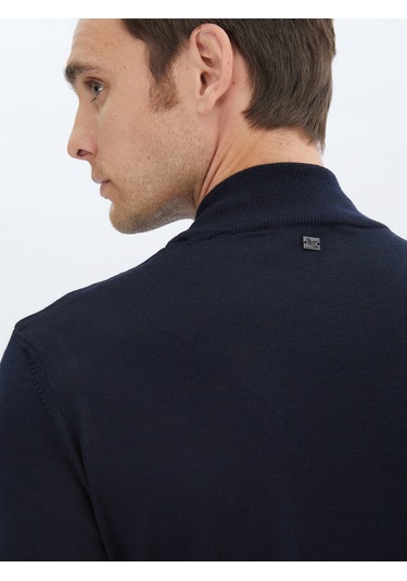 Kip Lacivert Yarım Balıkçı Yaka Düz Örgü Yün Karışımlı Triko Çok Renkli