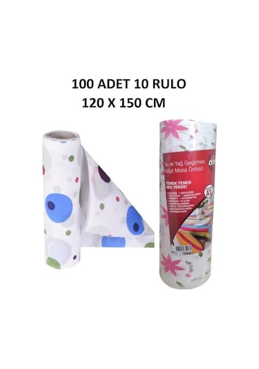 Kapris 120x150cm Kullan At Masa Örtüsü 15 Metre 100 Adet 10 Rulo Ekonomik Set Çok Renkli